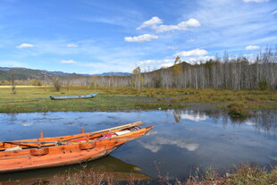 湖畔孤舟 静谧自然之景