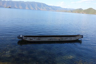 宁静湖面的老旧漂浮物