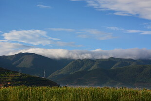 山间美景 蓝天白云覆绿野