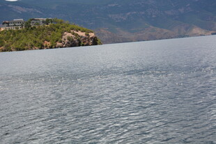 宁静湖面与岸边景色