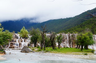 山间溪流旁的秀丽自然景色