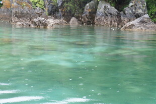 清澈水域旁的嶙峋岩石