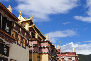 藏式建筑 蓝天白云下的风景