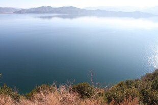 湖畔晨景 远山薄雾绕