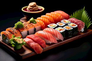 多样美味寿司拼盘展示