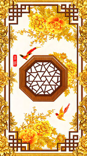 中式窗景下的金鱼与繁花