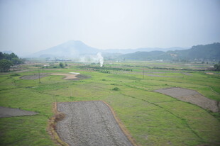 广袤田野与远处风车景观