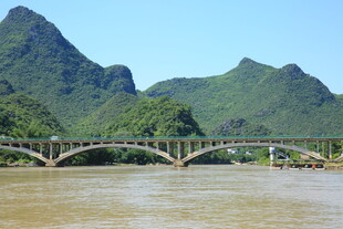 江上桥梁与青山美景