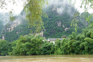 山水间的朦胧绿意美景