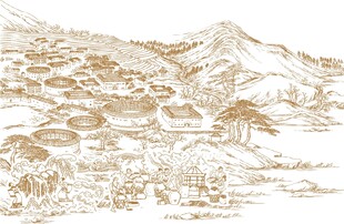 中式山水风景手绘插画