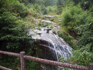 山间瀑布旁的自然景致