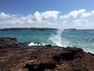 海边礁石与翻涌浪花