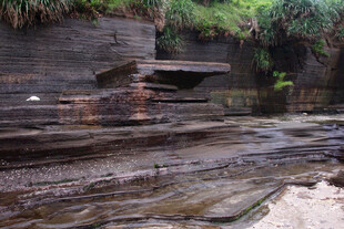 溪边层叠岩石与绿植景观