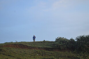 一人独站于绿意山丘之上