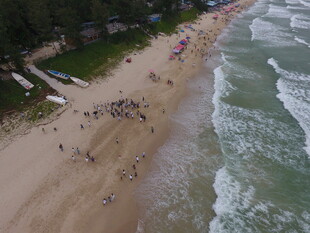 热闹的海滨沙滩景象