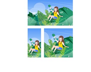 女孩于草地享受惬意时光白露