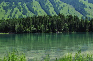 青山绿水间的静谧湖泊