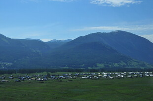 青山下的广袤绿野风光