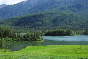 山间湖畔的绿野风光