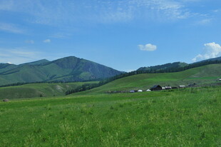 草原风光 远处山峦与房屋