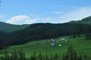 草原村落 青山环抱的美景