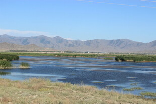 广袤水域与远山相映成景