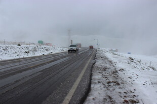 雪天公路上行驶的车辆