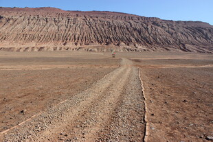 荒漠中的蜿蜒车辙之路