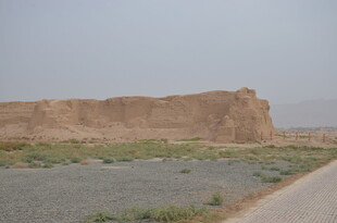 沙漠旁古老土墙遗迹