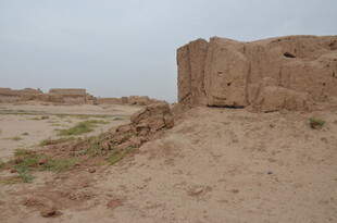 沙漠中的古老土墙遗迹