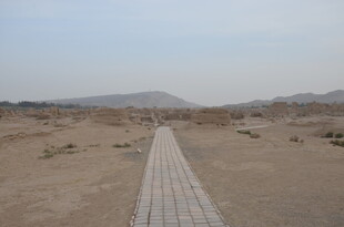 沙漠中的蜿蜒砖石小道