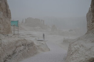 沙漠中孤独行走的旅人