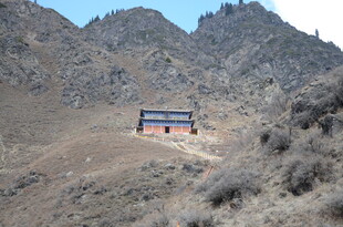 山间公路上的行驶大巴