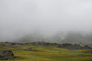 山间云雾缭绕的绿野风光