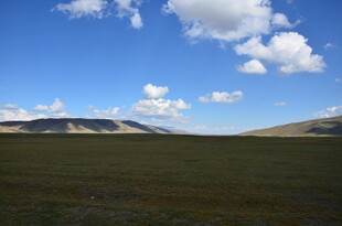 辽阔草原与蓝天白云美景
