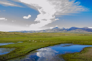 草原湖泊与远山美景