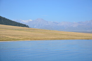湖畔草原与远山美景