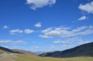 蓝天草原间的开阔公路