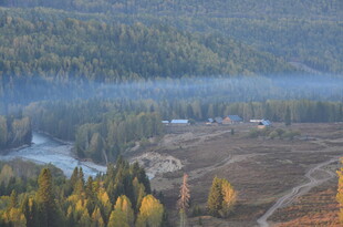 秋日山林间的静谧河谷