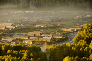 晨雾中的静谧村庄
