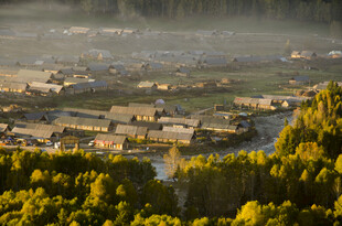 山村晨景 绿意环绕的村落