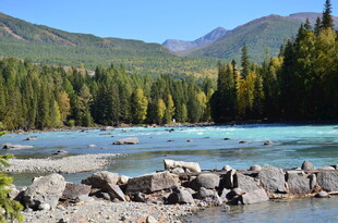 山间蓝湖畔的自然美景