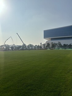 户外开阔草地与现代建筑