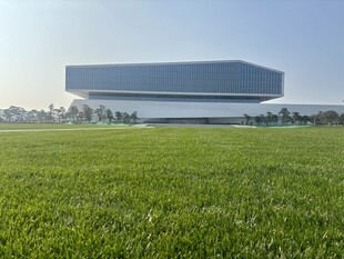 草地旁的现代建筑奇观