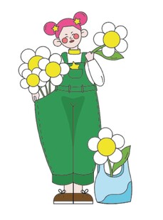 女孩手持鲜花笑容灿烂