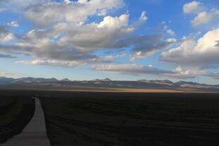 旷野中的蜿蜒小路与蓝天