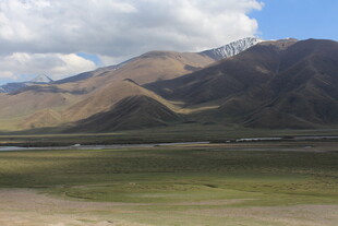 壮丽山景下的开阔草原