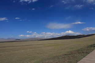 广阔草原与蓝天白云美景