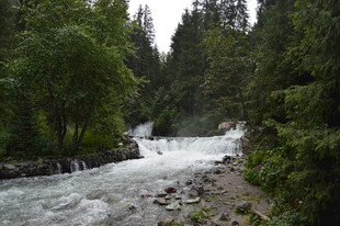 山间湍急溪流 绿意环绕