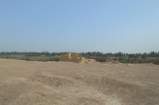 空旷沙地中的黄色机械